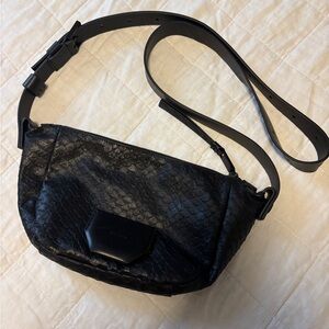 All Saints half moon snake effect leather crossbody bag